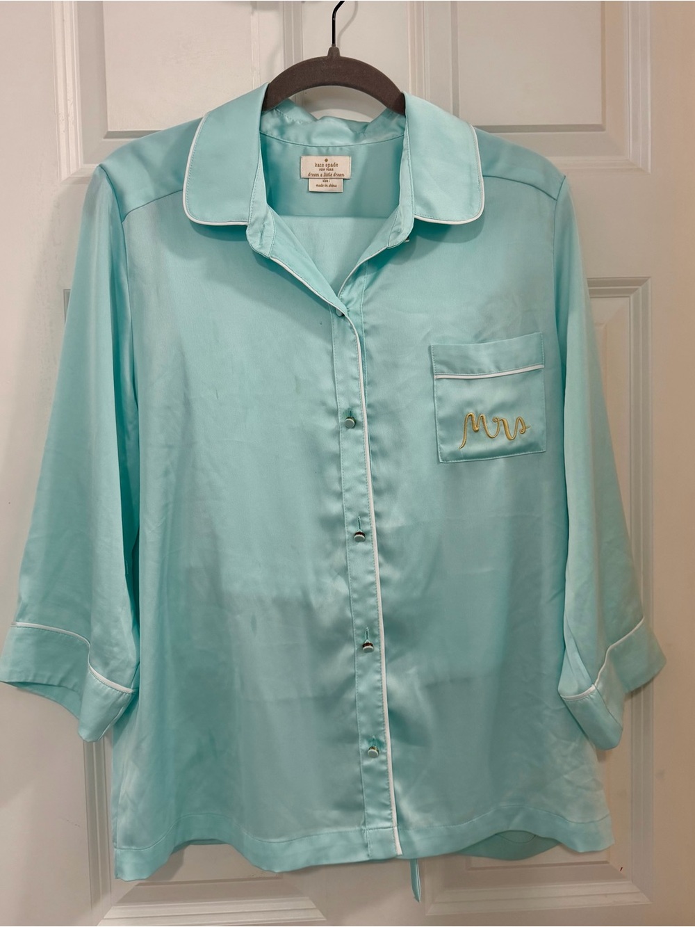 kate spade Mint Green Satin 'Mrs' Pocket Button-Up Pajamas